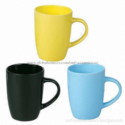 12oz Ceramic Glazed Mugs, Cadmium and Lead-free, Blue/Yellow/Black Colors